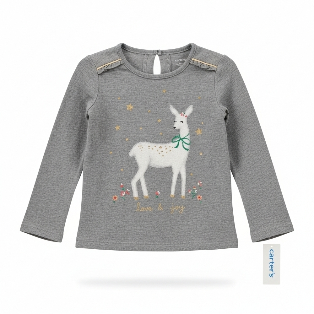 Carters Cute Festive Girls Reindeer Shirt With Glitter NWT Size 3/3T